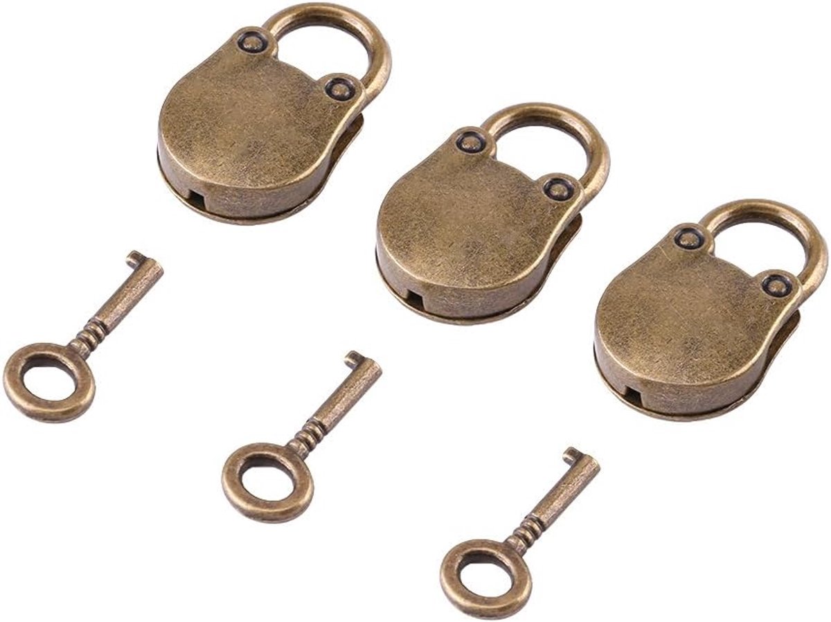 SnelShoppen - Hilitand Mini Padlocks Vintage Stijl Sleutel Hangslot voor Handtas, Luggage, Creatieve Decoratie, Collectibles, Koperkleurig, Perfect vo