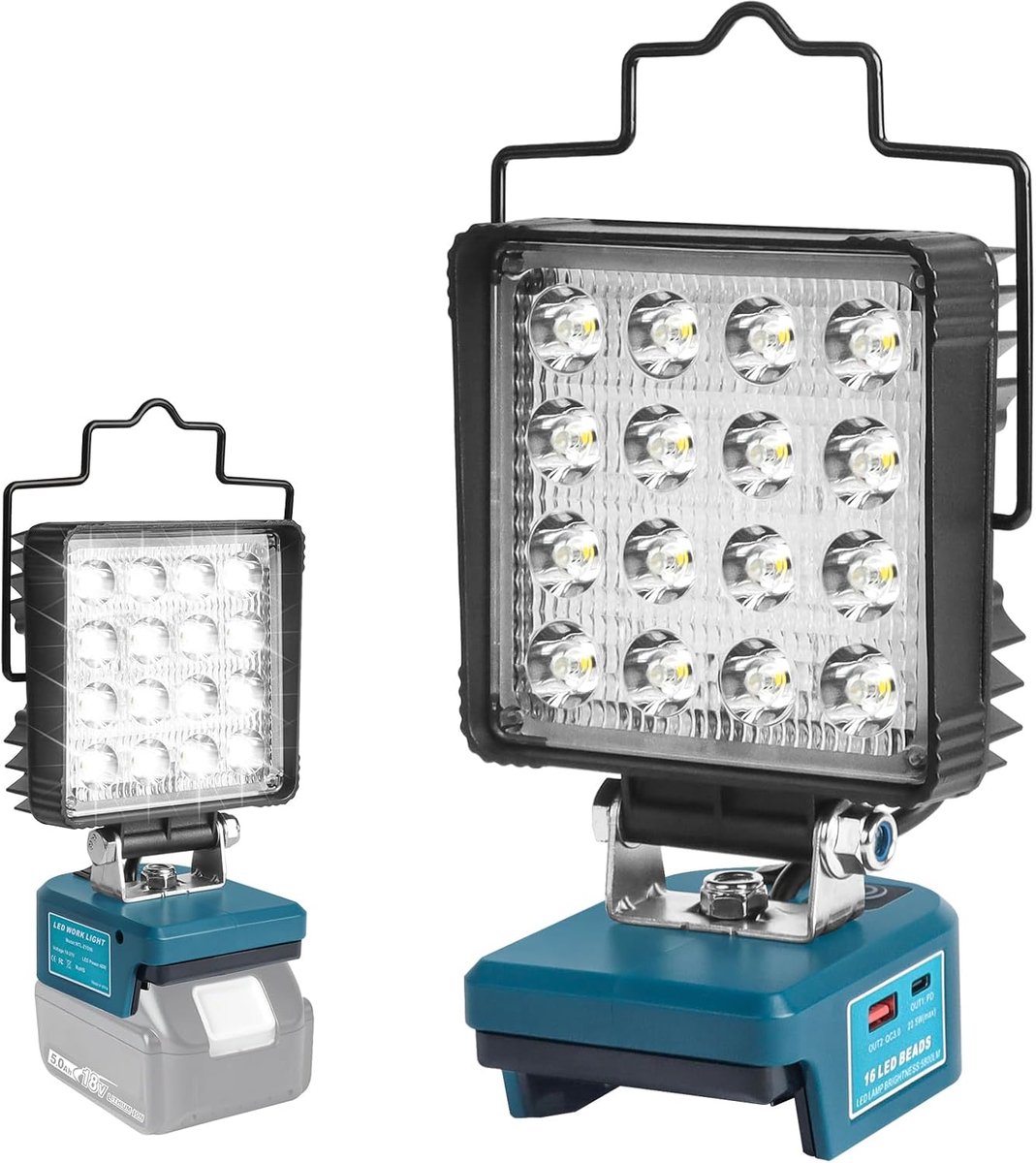 SnelShoppen - Draadloze LED Werklamp 48W 5800LM, Geschikt voor 18V Accu's, Handige Bouwlamp met USB en Type-C voor Camping, Auto en Noodverlichting