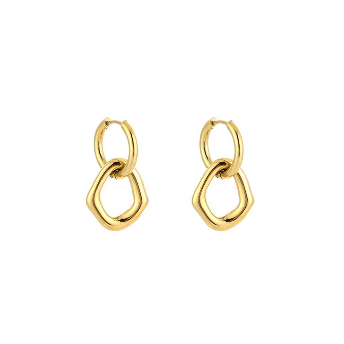 Stainless Steel Cirkel Oorhangers – Minimalistische & Trendy Schakel Oorbellen - RVS - Goud