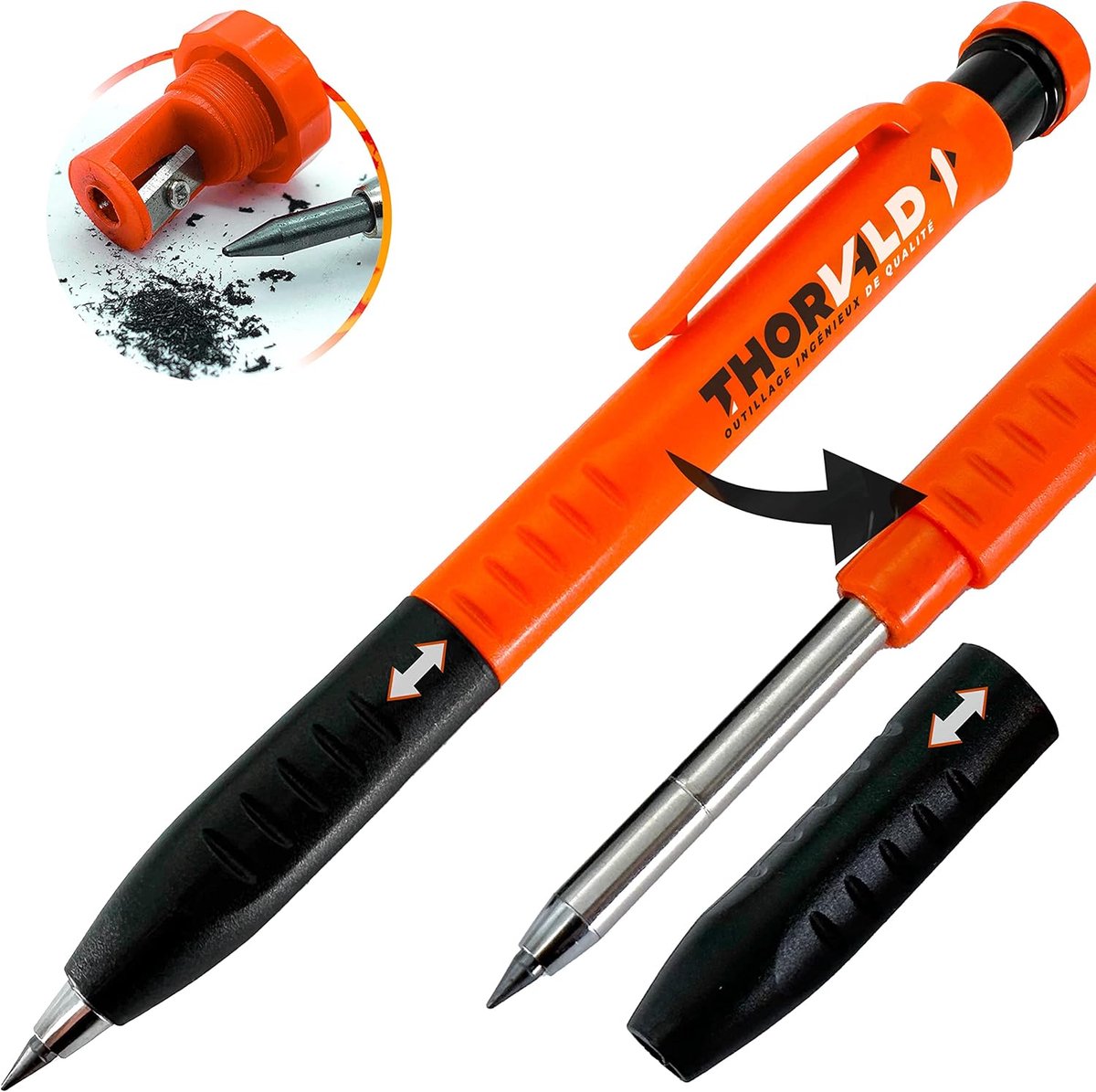 SnelShoppen - Extensibele Constructiepencil met 7 Vullingen + Puntenslijper + Gemakkelijk Grip voor Hout, Metaal, Beton, Tegels - Professionele Marker
