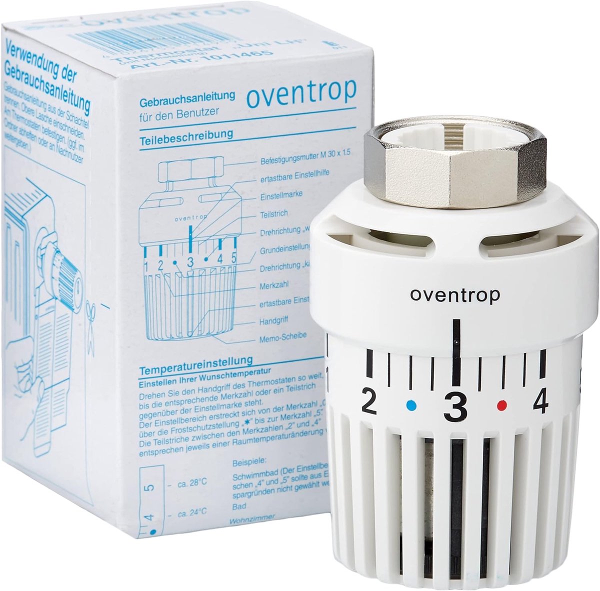SnelShoppen - Thermostat Uni LH M30 x 1,5 met nulpositie 7-28°C, witte thermostaat voor radiatoren, eenvoudige installatie, energiezuinig en nauwkeuri