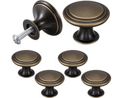 SnelShoppen - 6 Stuks Vintage Kastknoppen - Antiek Bronzen Ronde Ladehandgrepen voor Keuken - 30mm Meubelhengsels voor Kasten en Lades - Tijdloze Eleg