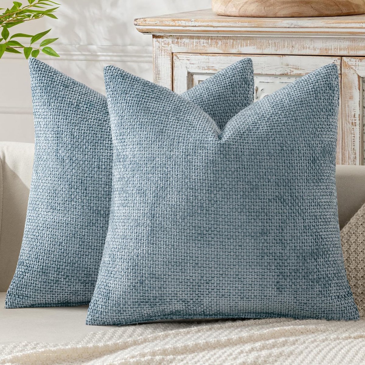 SnelShoppen - Set van 2 Chenille Kussenhoezen 40x40 cm in Blauw Grijs - Zachte Decoratieve Kussens voor Sofa en Bed - Elegante Ontwerpen voor elke Gel