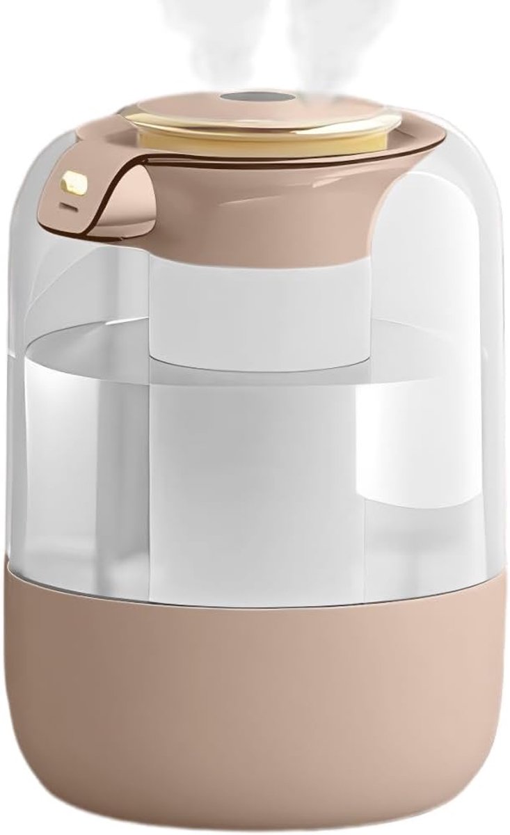 SnelShoppen - 3-in-1 Humidifier 2L met 360° Dubbele Nozzle, 7 Kleuren Nachtlampje, Timer en Aroma Disc voor Baby's en Planten - Roze Goud