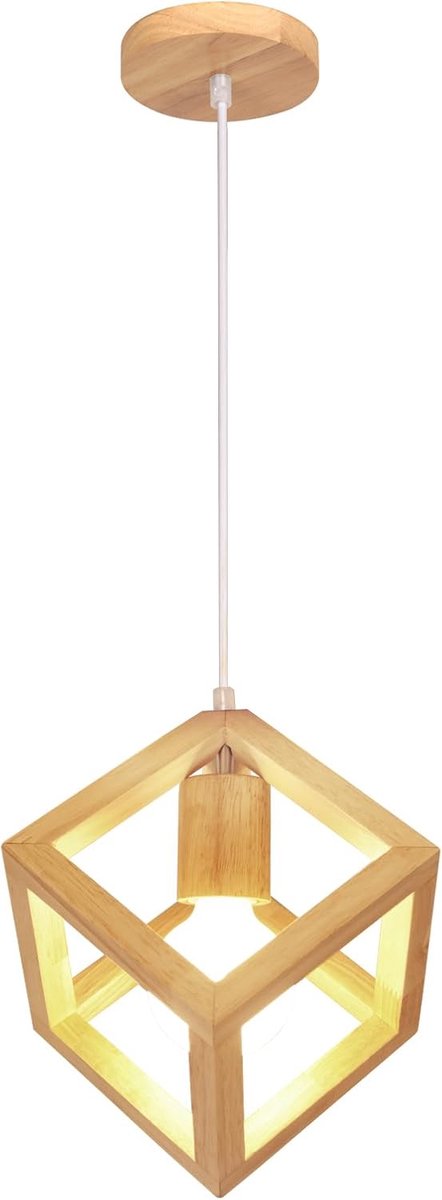 SnelShoppen - Stijlvolle Hanglamp E27 Hout en Metaal - Moderne Retro Geometrische Chandelier - Ideaal voor Slaapkamer, Woonkamer, Restaurant - 16 cm -