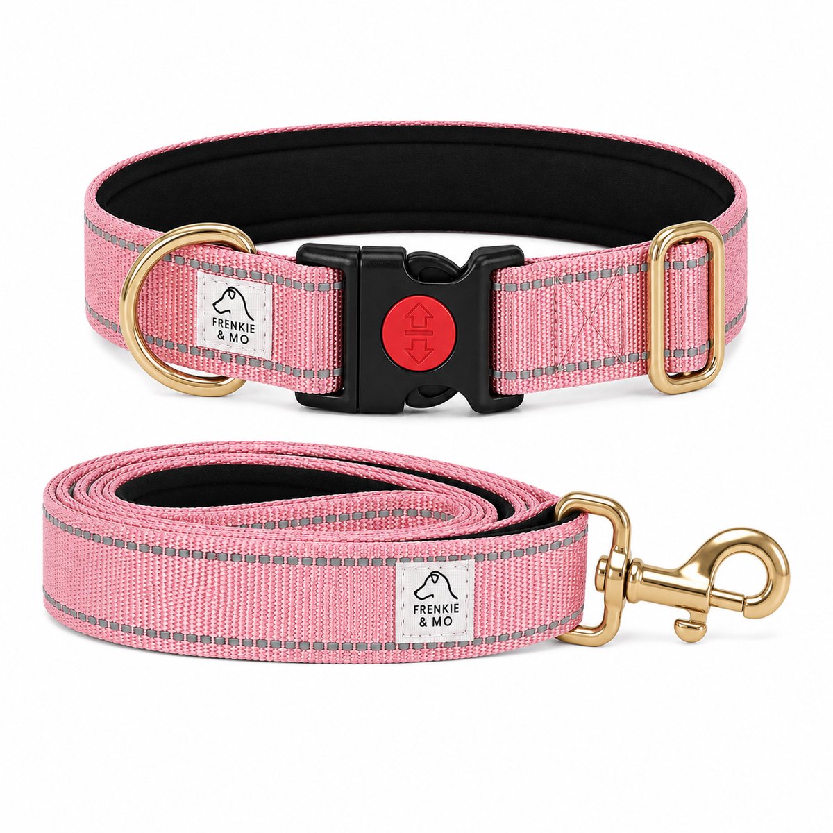 Hondenhalsband en Hondenriem Set – Reflecterend – Lichtroze – Maat M – Verstelbaar