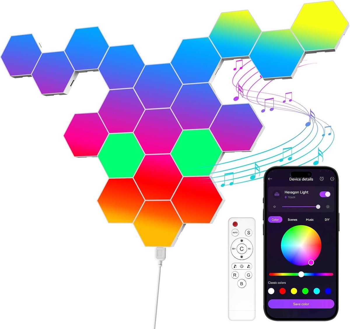 SnelShoppen - Hexagon Lights Gaming met Afstandsbediening en App Controle - 20 Stuks RGB LED Hexagon Wandelementen, Geometrische Nachtverlichting die