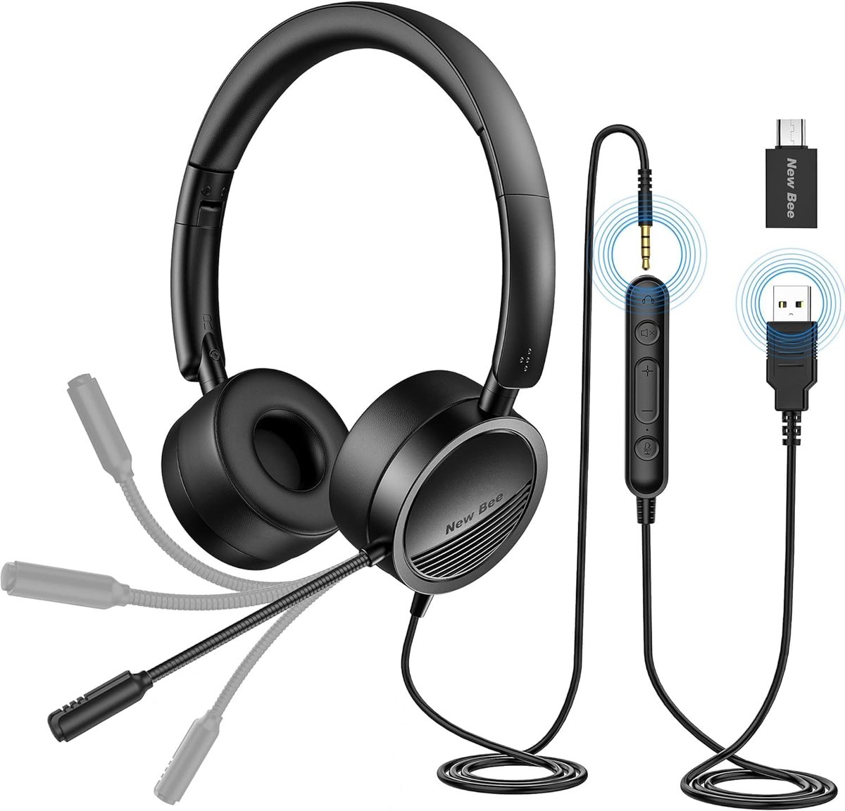 SnelShoppen - PC Headset met Microfoon, USB/3.5mm, Noise Cancelling, Comfortabele Business Headset voor Call Center, Office, Telefonie, Skype Chat, We