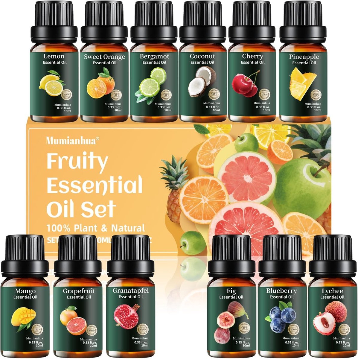 SnelShoppen - 12 x 10ml Essentiële Olie Set, Fruitige Geuren, Citroen, Mango en Kokosnoot, 100% Pure Geuroliën voor Diffuser, Aromatherapie, Kaarsen,