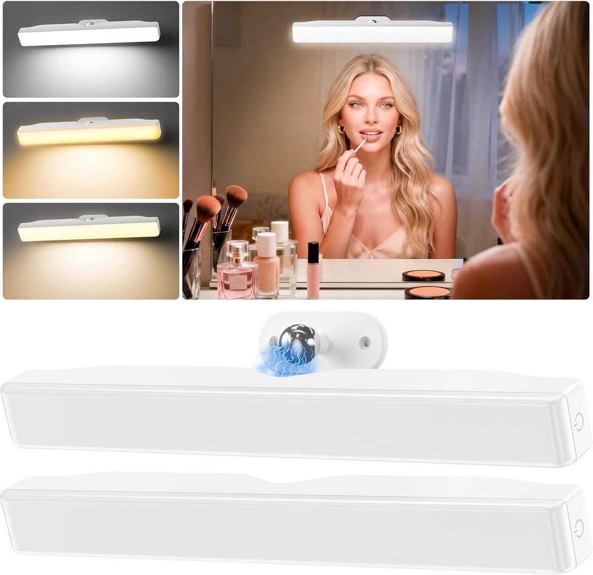 SnelShoppen - 2pcs Makeup Spiegel Lampen - Dimbare LED Vanity Verlichting - Oplaadbare 4000mAH Batterij - Aanraakbediening - Portable Badkamer Verlich