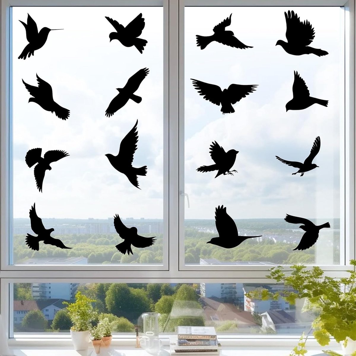 SnelShoppen - Grote Vogels Raamstickers 16 Stuks, Vogelbescherming, Anti-Botsing, Transparant, Veilig voor Tuin en Huis