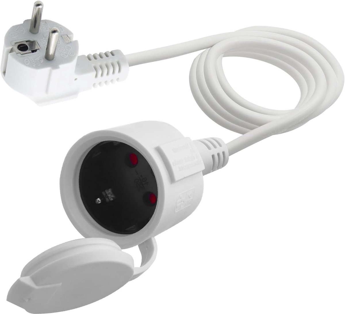 SnelShoppen - Schuko Verlengsnoer Wit 2 Meter - AC Schuko Stekker Verlengkabel 3 x 1.5 mm² 16A 250V - IP44 voor Binnen, Buiten, Tuin, Kantoor