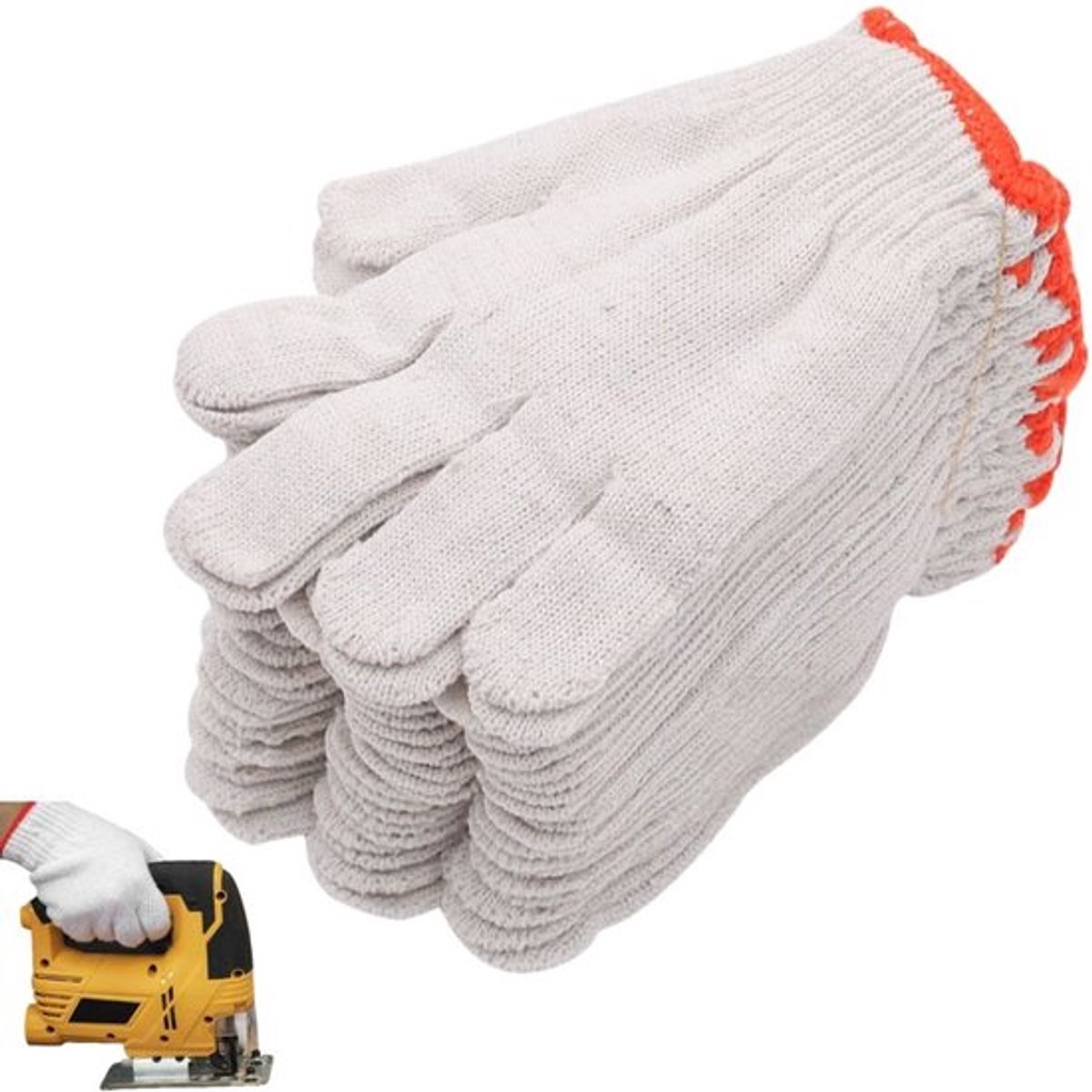 12 paar - arbeidsbescherming handschoenen - beschermende werkhandschoenen - gebreide lichtgewicht werkhandschoenen - elastische veiligheidshandschoenen - voor tuinieren, magazijn, koken - unisex - wit
