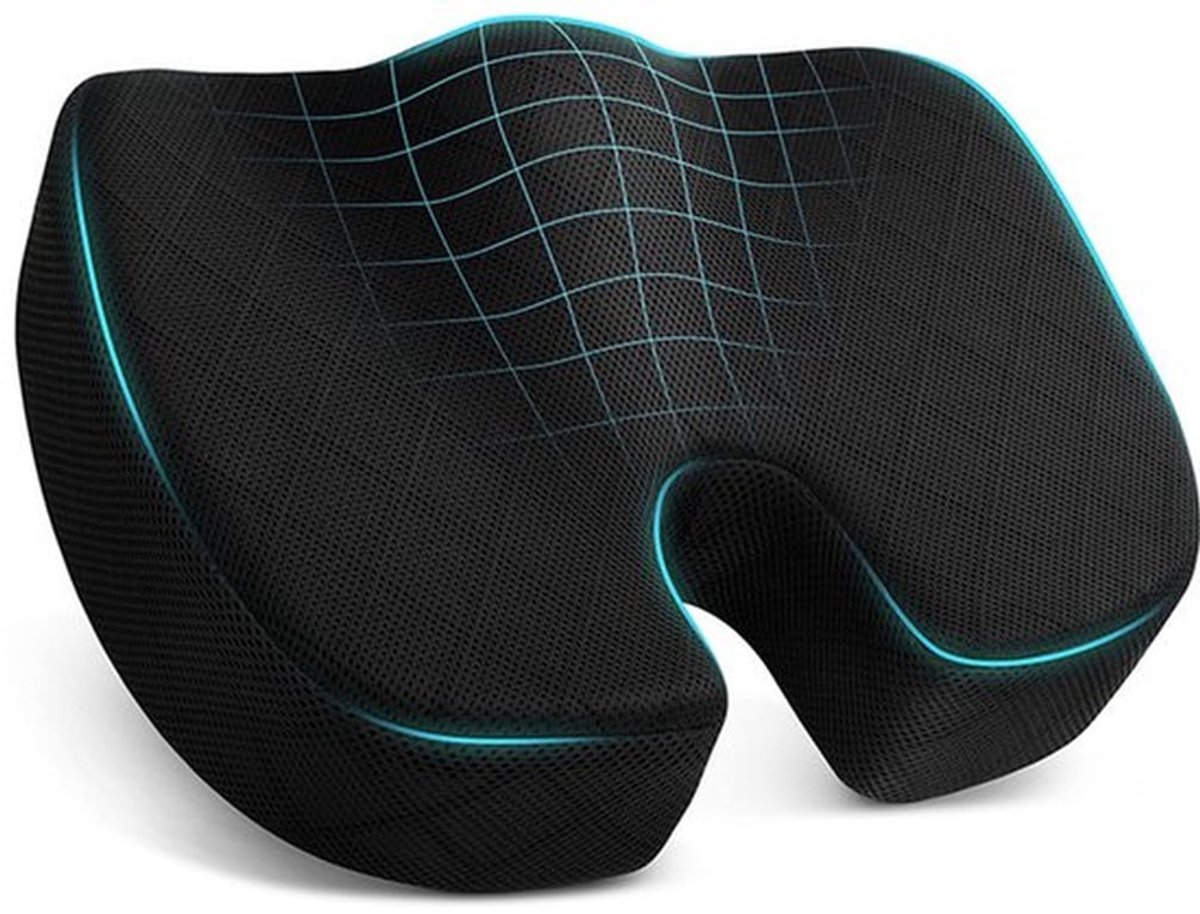 Zitkussen voor bureaustoel met rugleuning van traagschuim en gel, geschikt voor bureaustoelen, gamestoelen en autostoelen.