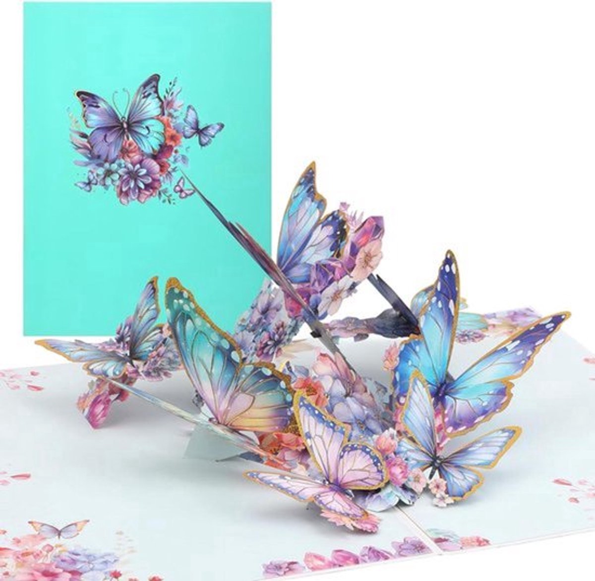 Gouden Stempel Vlinderkaart - 3D Pop-Up Wenskaart met Envelop voor Verjaardag, Moederdag, Valentijnsdag