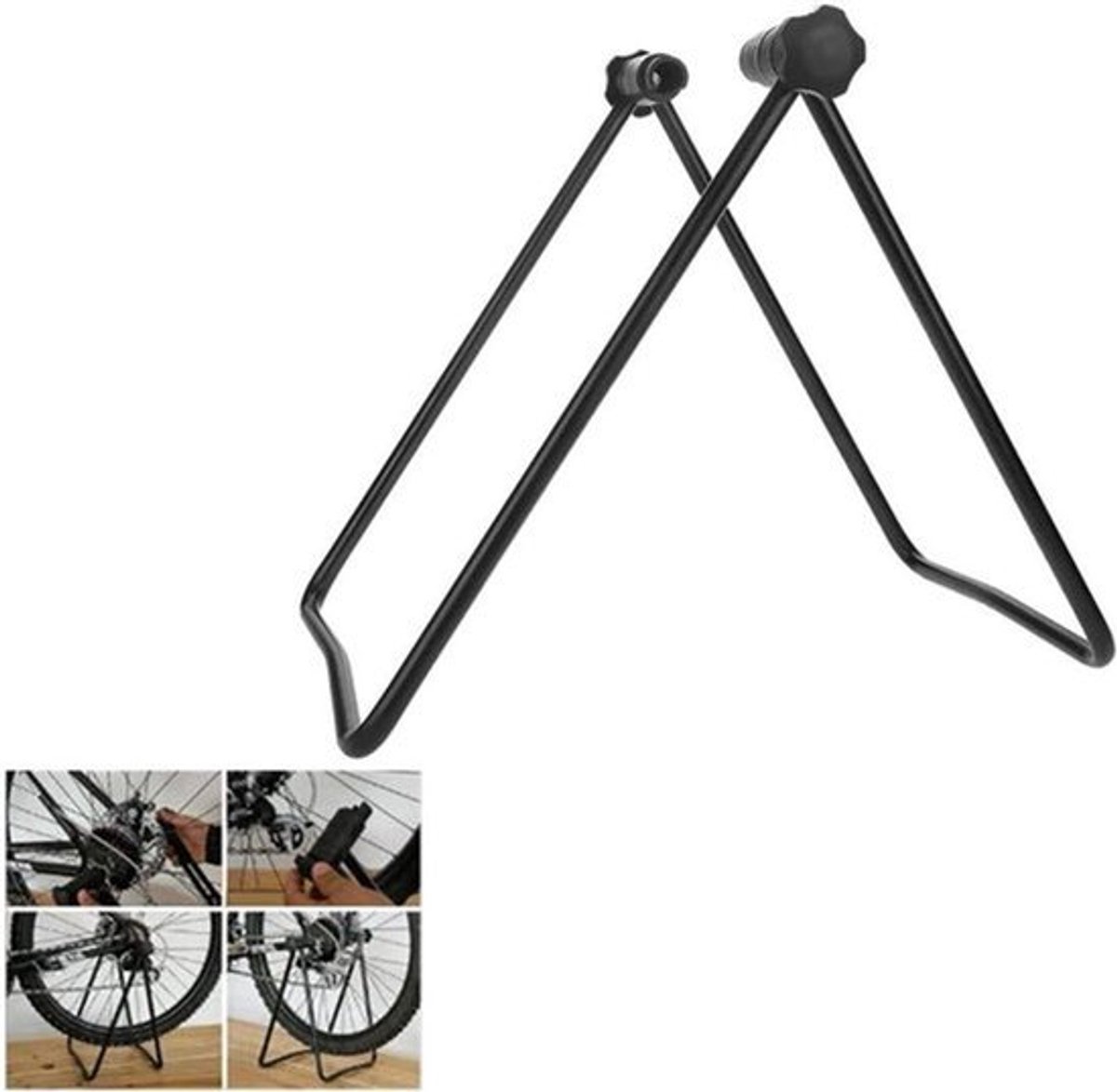 Zwarte U-vormige Fiets Achterwiel Montagestandaard | Kickhouder | Centreergereedschap Rek | Opvouwbaar & Opbergbaar