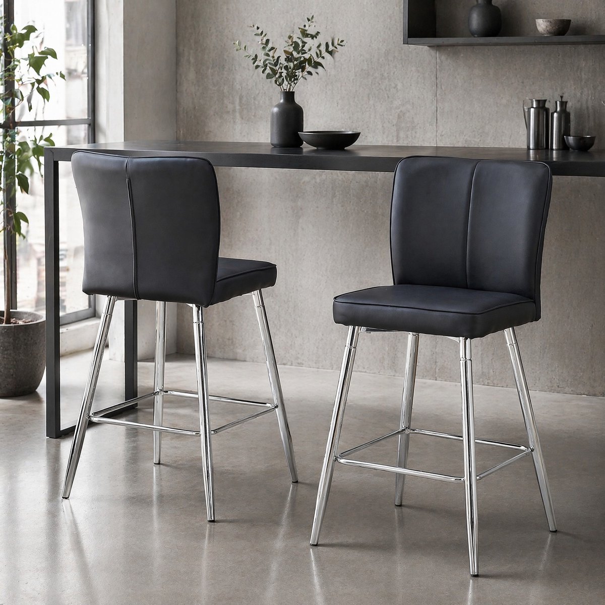 MODENUIT Barkruk 101 cm - Set Van 2 Met Rugleuning En Voetsteun - Voor Bar En Keukeneiland - Kunstleer Zwart
