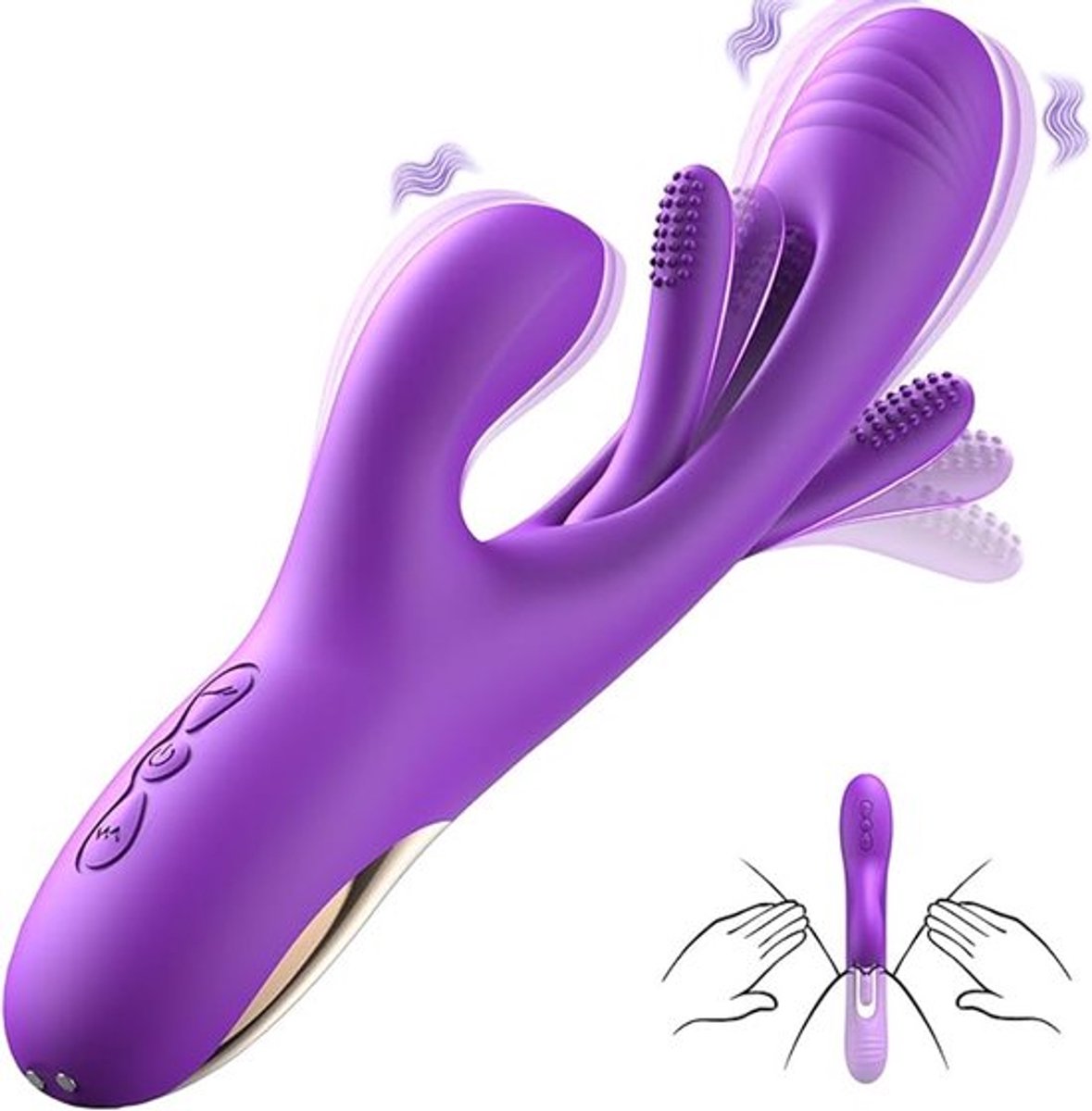 Vibrator Dildo Rabbit Seksspeeltje - G-Spot Trillende Massager voor Vrouwelijke Clitoris en Tepelstimulatie, 3-in-1 Seksspeeltje, 14 Trillingen en 7 Likstanden, Volwassen Product (Paars)