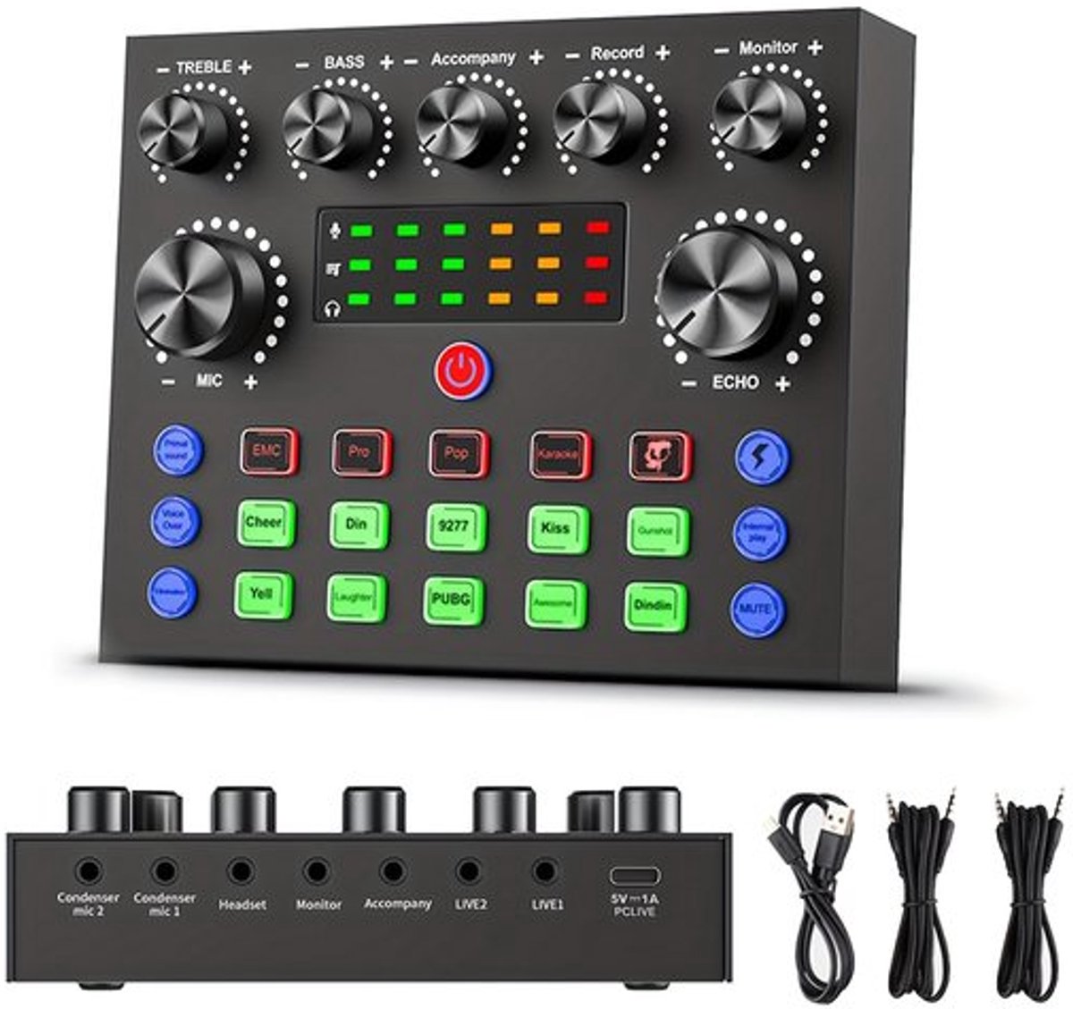 De V8S-geluidskaart beschikt over een stemvervormend effect, USB-opladen en een 500mAh-batterij, waardoor hij geschikt is voor computeropnames, zang, livestreaming en gaming.