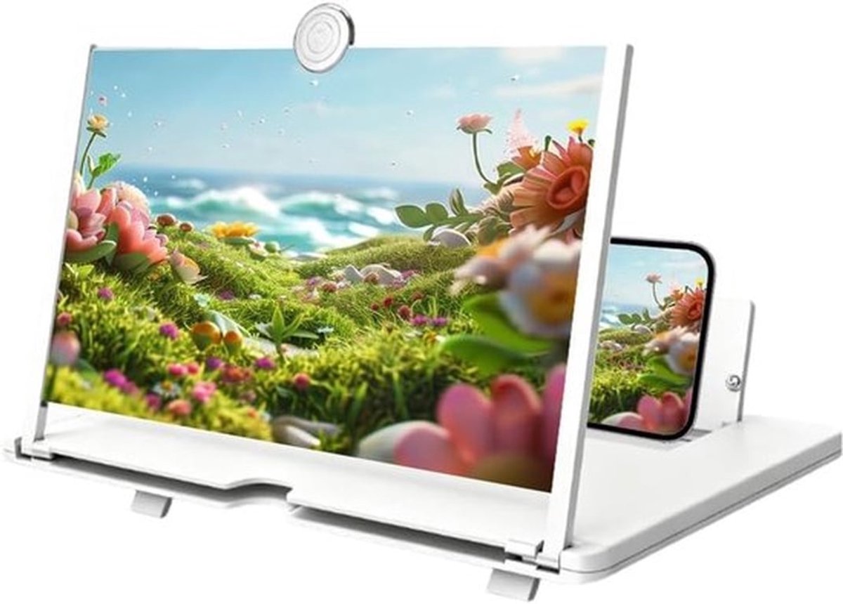 Smartphone schermvergrootglas, 3D HD opvouwbaar vergrootglas met telefoonhouder, verstelbare hoek, draagbaar universeel vergrootglas voor ouders en gezinnen, geschikt voor films, games en video's (wit - 10 inch).