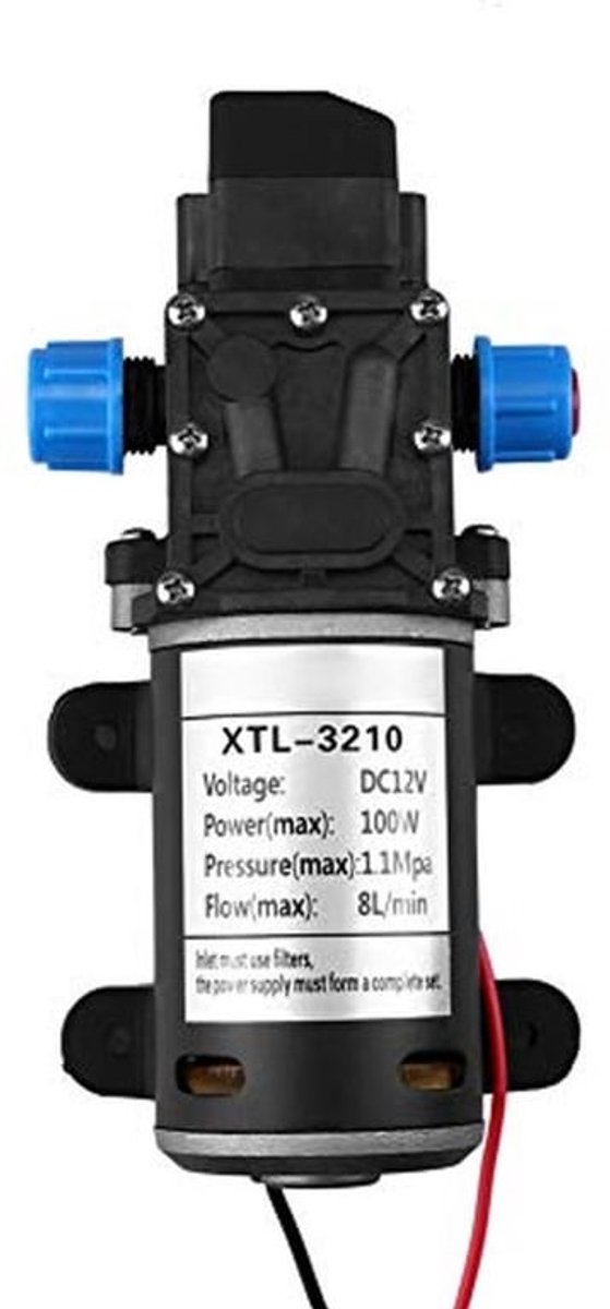 DC 12V Waterpomp 8L/min Hoogdruk Zelfaanzuigend Zwart voor Auto, Boot, Caravan