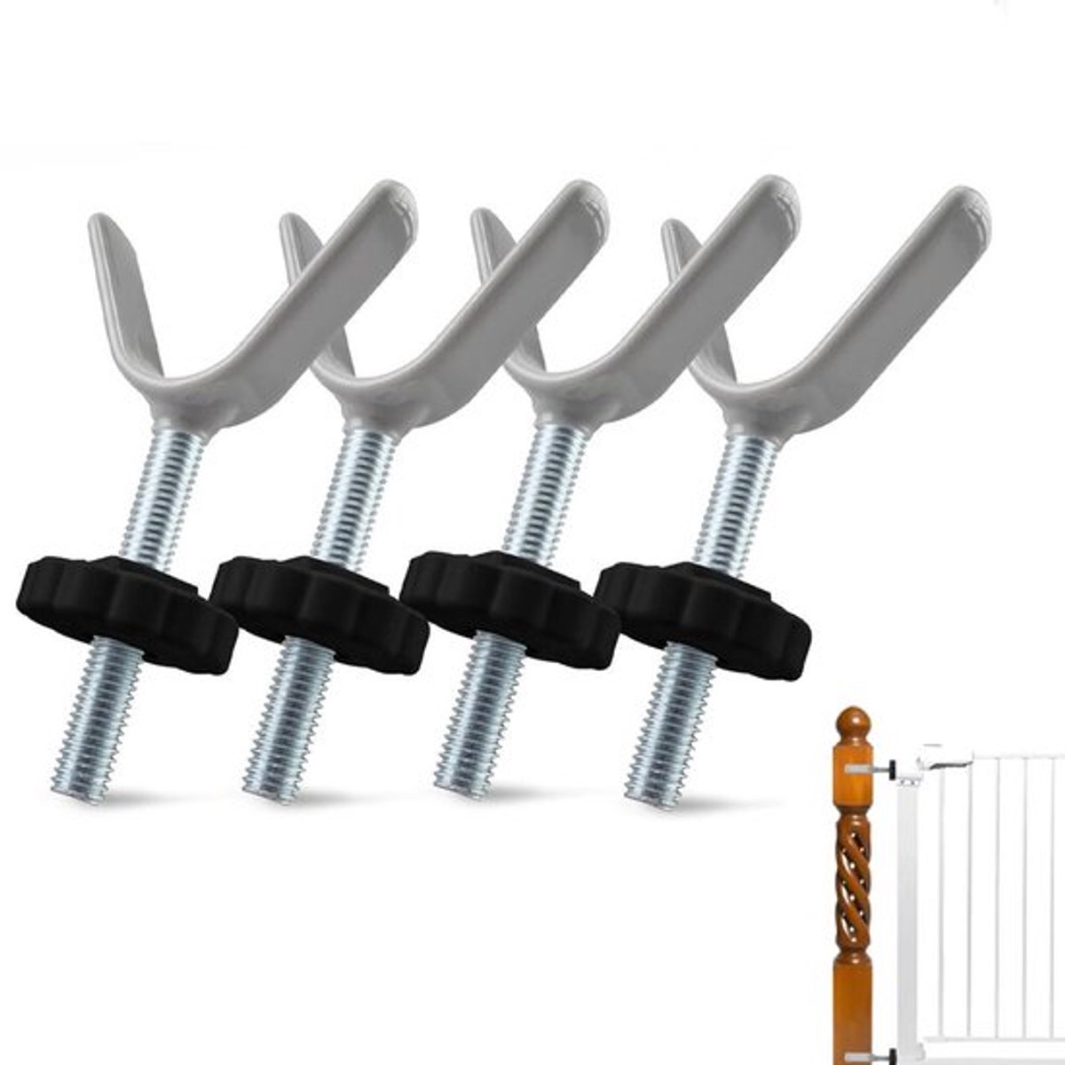 4x Babyhekje Druk Poten - Y-vormige - M10 Draadspindel Stangen - Drukschroeven - Schroefdraad Spindel Staven - Schroef Bouten voor Baby Veiligheid Hekje - Gates Verleng Bouten - Met Anti-slip Pootjes - Voor Kinderveiligheidshekje, Traphekje Huisdier