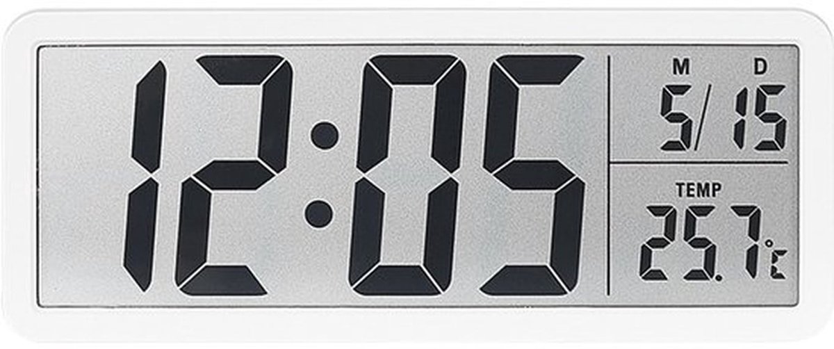 Deze digitale wandklok op batterijen heeft grote cijfers, een temperatuurweergave en ondersteunt een 12-/24-uursweergave. Geschikt voor kantoor, woonkamer en slaapkamer - wit.