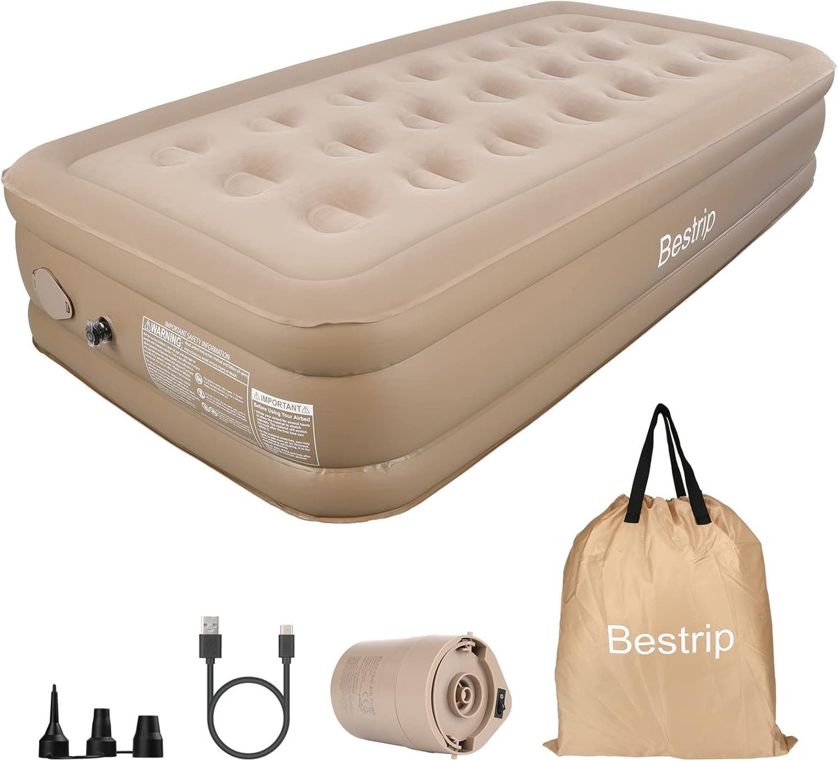 Opblaasbaar Luchtbed voor 1 Persoon met Elektrische Pomp - Zelfopblazend Matras 190 x 100 x 40 cm