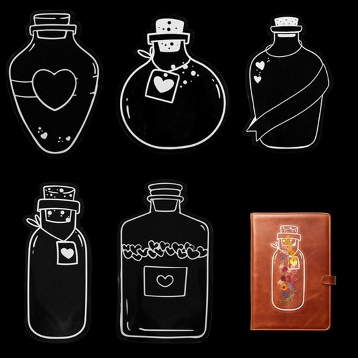 Heart-Shaped Wish Bottle Boekenleggers - 20 Transparante Droombloem Design, Groot Formaat - DIY Scrapbooking Decoratie