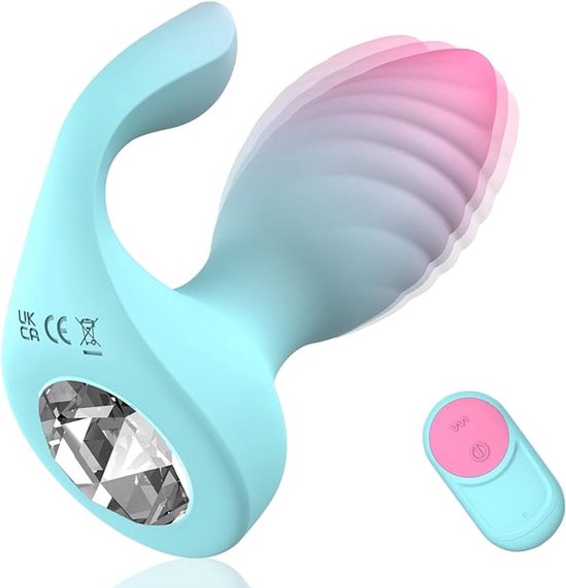 Seksspeeltjes voor volwassenen, vrouwelijke plug, 2-in-1 afstandsbediening, vibrator, clitorisstimulator, 10 vibratiefrequenties, vibrerende buttplug met dubbele motor en kristallen diamant, vrouwelijk seksspeeltje