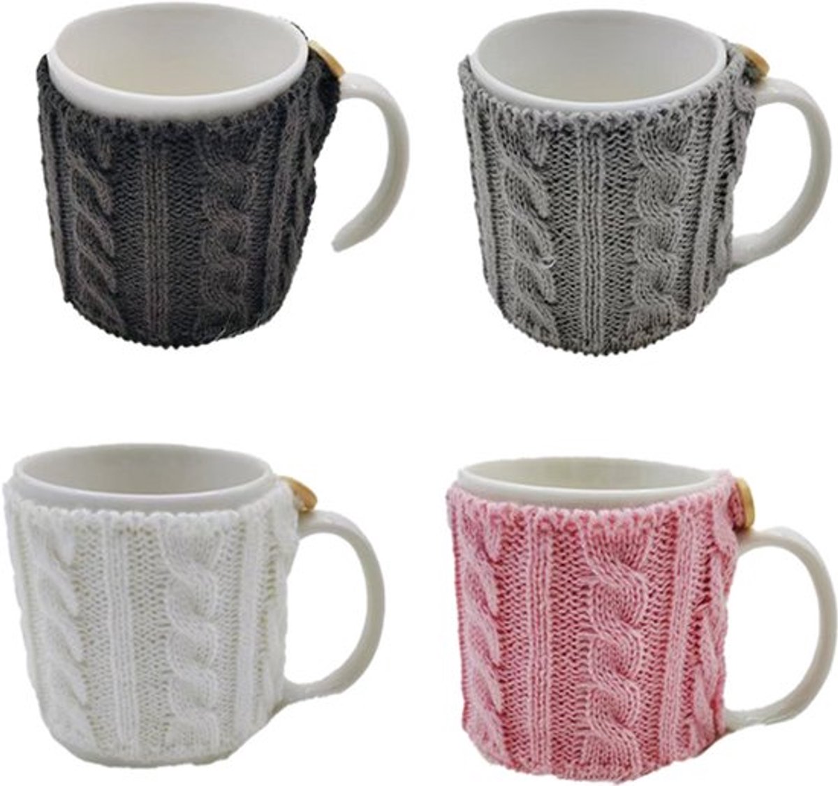 4-delige koffiekopjeshoezen, herbruikbare gebreide haakbekerhoezen, mok-theehoezen, handgemaakte serviesgoed, dames- en herenkoffie- en theekopisolatoren (gemengde kleuren)