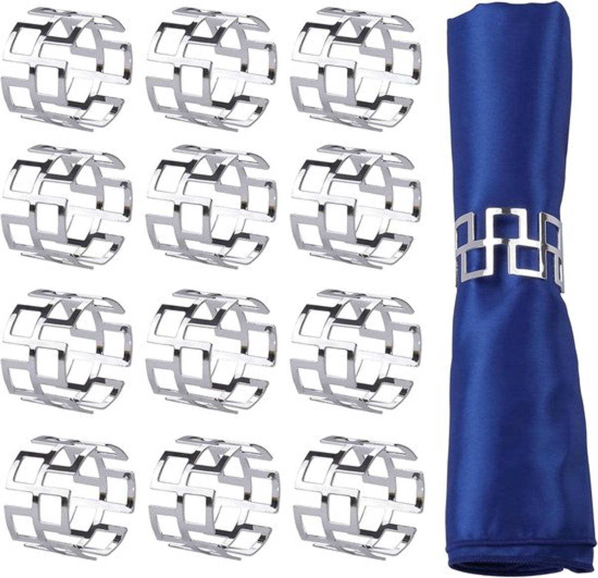 Set van 12 servetringen van legeringzilver, delicate gespen voor servetringen, ideale tafeldecoratie voor bruiloften, feesten en feestdagen (elegant zilver)