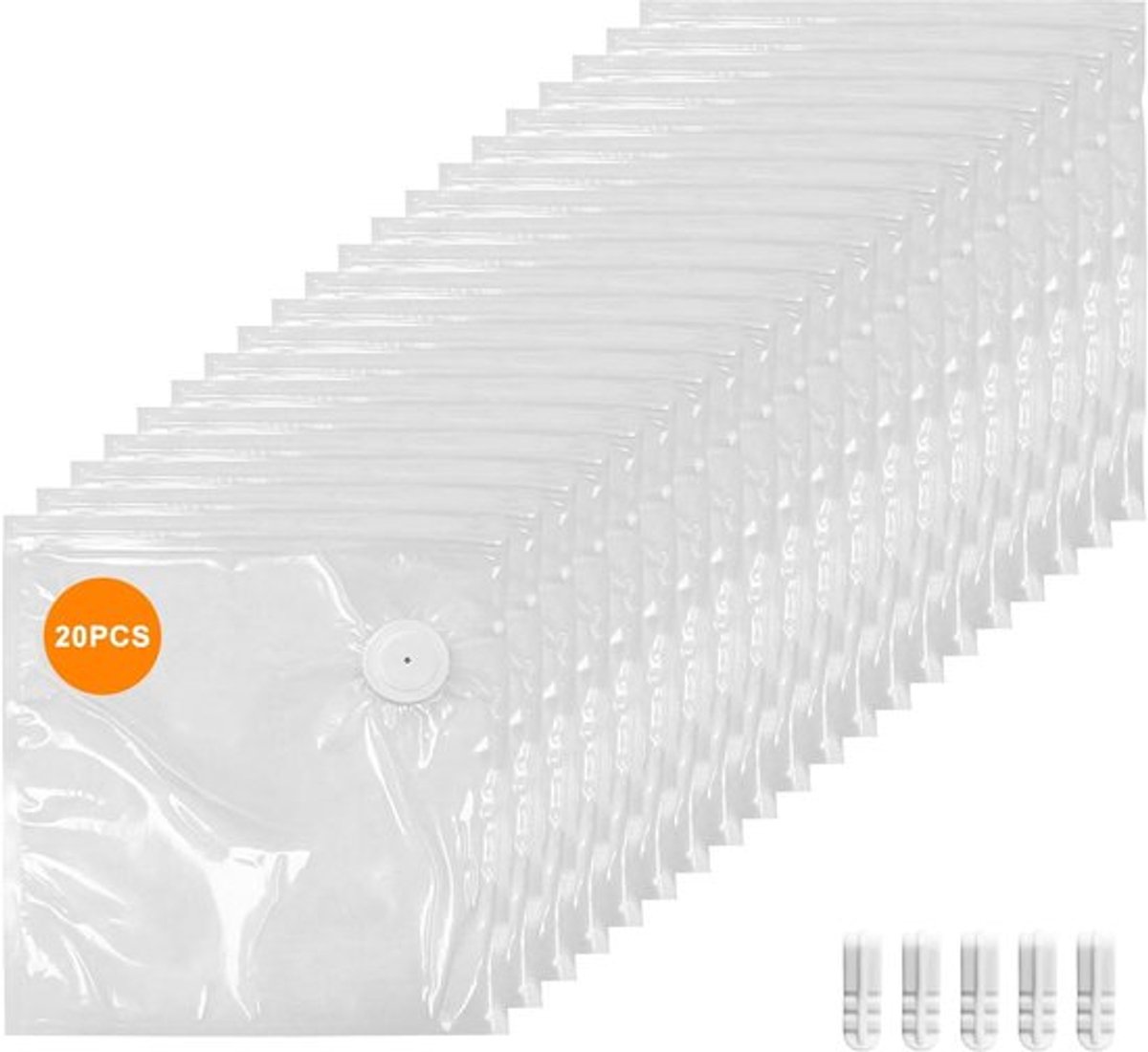Vacuümzakken met ritssluiting, 20 stuks (8,5 * 8,5 inch), BPA-vrij, herbruikbare voedselzakken met luchtventiel voor sous-vide koken/invriezen/magnetronverwarmen, met 5 afsluitclips.