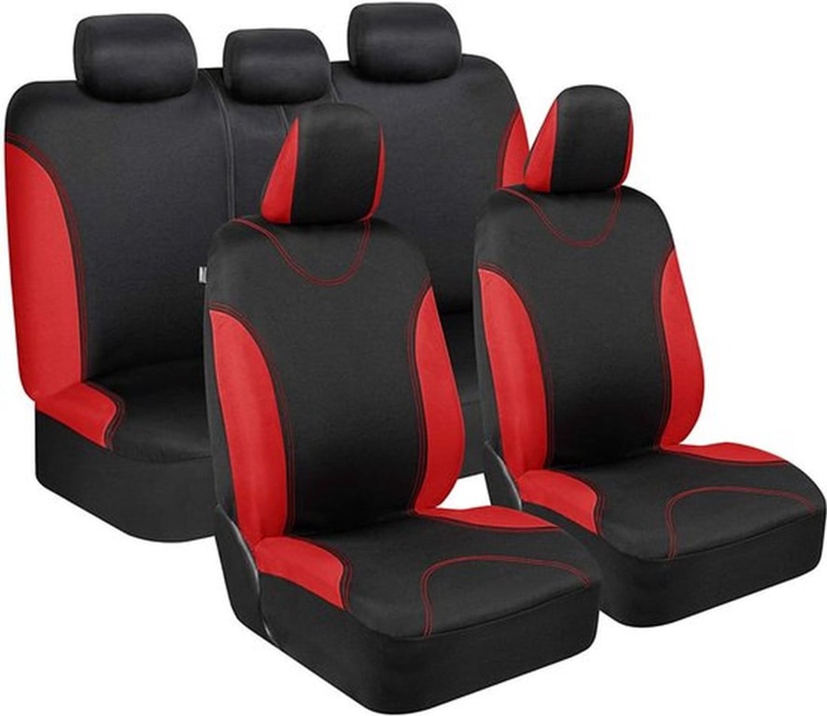 Rode autostoelhoezen complete set - Universele bijpassende vrachtwagenstoelhoezen en SUV-stoelbeschermers - Voorstoelen, achterstoelen en hoofdsteunstoelhoezen voor auto-interieurhoezen