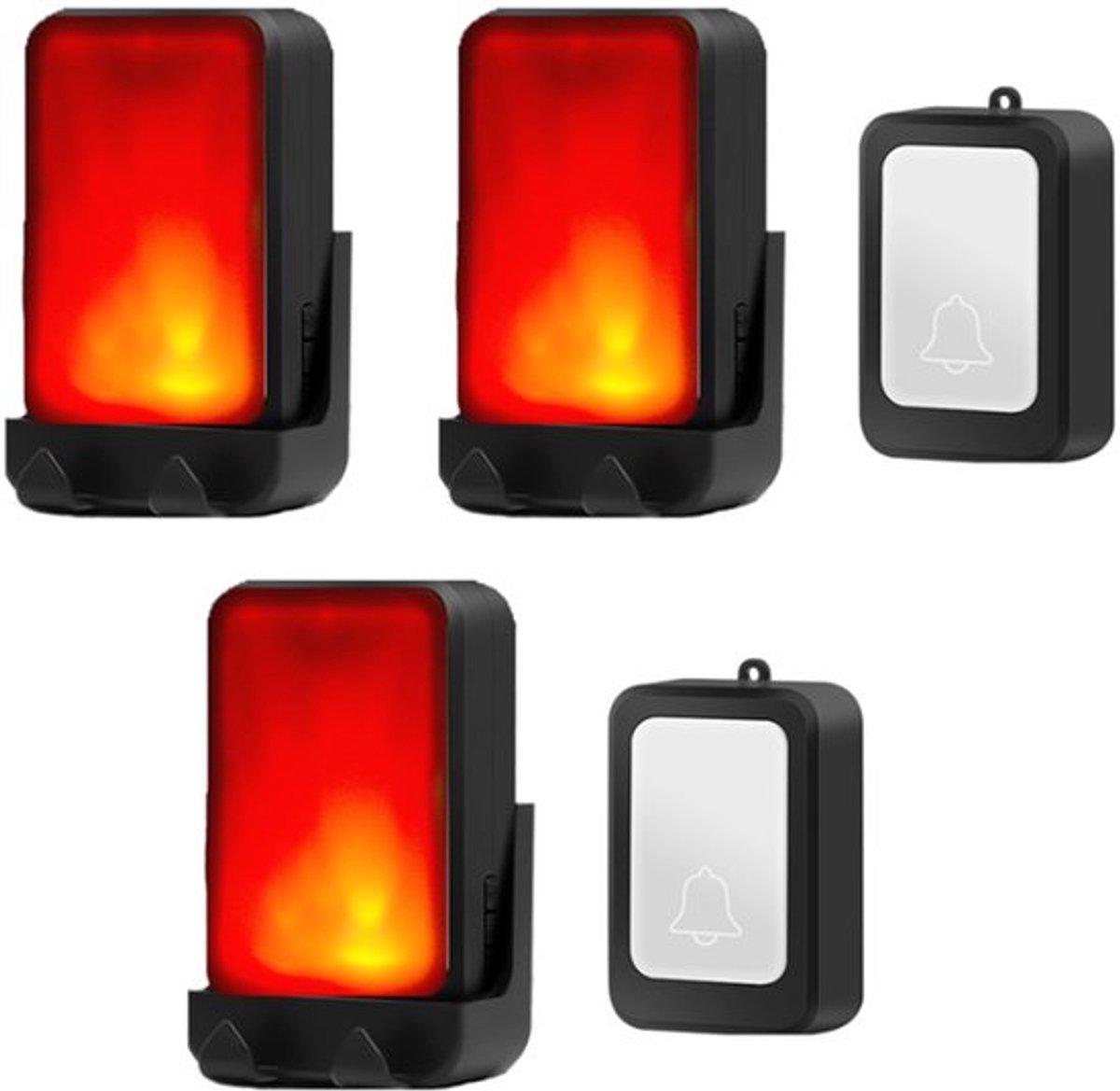 Draadloze deurbel - Draadloze deurbel - Deurbelset - 2 zenders en 3 ontvangers - 7 heldere lichtkleuren en 8 volumeniveaus - Geschikt voor thuis/kantoor, senioren en slechthorenden - Zwart