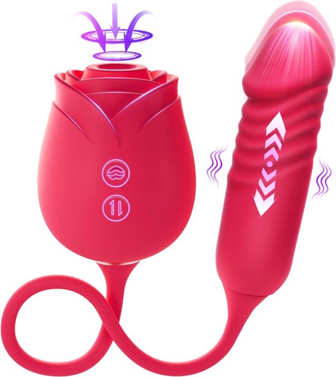 Vrouwelijke vibrator dildo seksspeeltje - seksspeeltje met stoot G-punt vibrator en 10 zuigstanden voor clitoris tepels en anale stimulatie Dubbelzijdige dildo seksspeeltje voor volwassenen Koppels spelen
