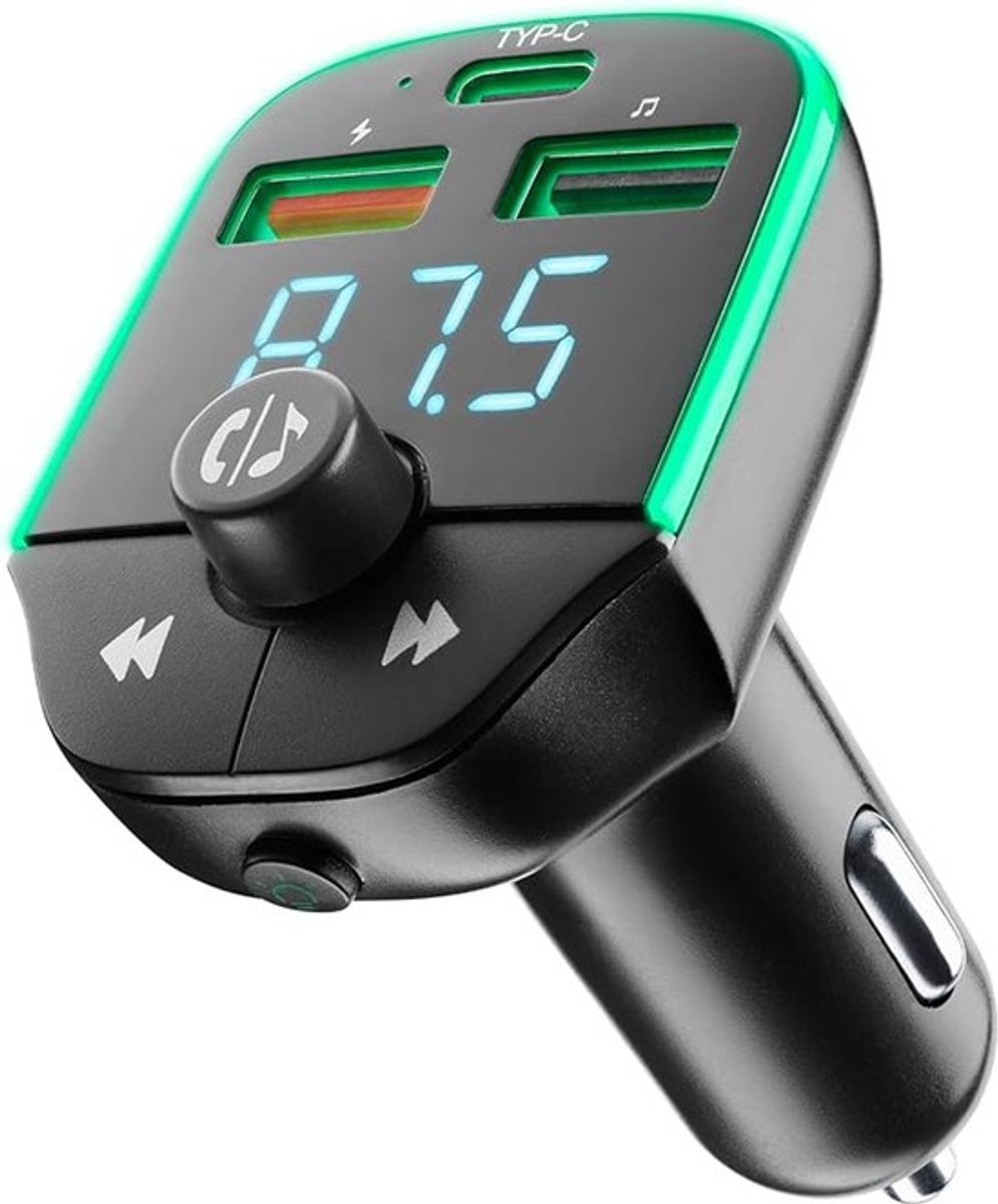 Auto FM-zender voor het afspelen van muziek in de auto, 20W autolader, snelladen 3.0 - zwart