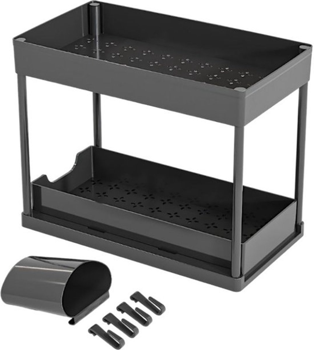 kruidenrek-keuken organizers-organizers-kruidenrek staand-uitschuifbaar opbergrek met meerdere niveaus-Geschikt voor het opbergen van cosmetica, kruidenflessen, toiletartikelen, enz- Zwart-36,5*20,5*33,7 cm.
