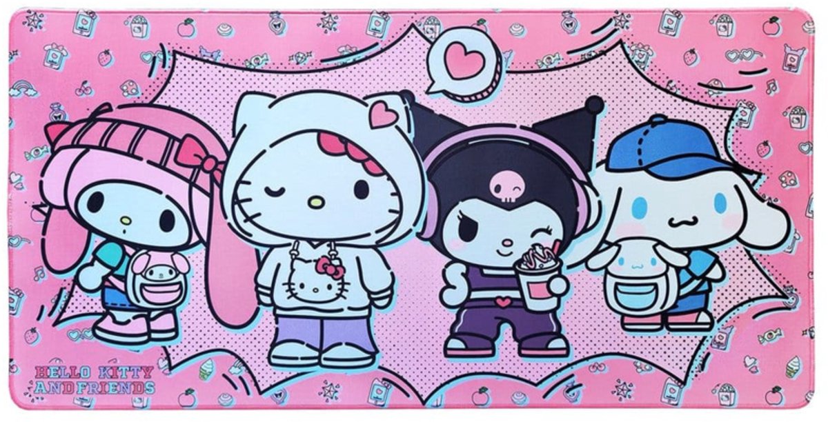 Sanrio Pink Black Party Series XXL Mousepad Hello Kitty & Friends Pop