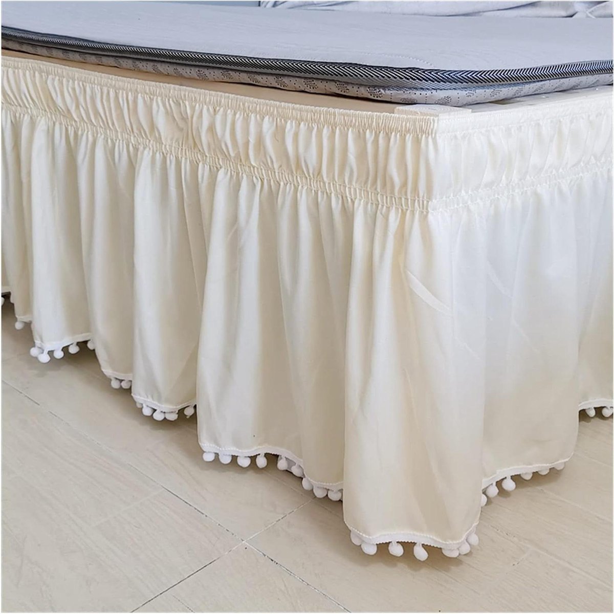 Bedrok met Plooi - Omranding Laken - Slaapkamer Decoratie - Kreuk- en Vlekbestendig - 140x200x40cm - Beige
