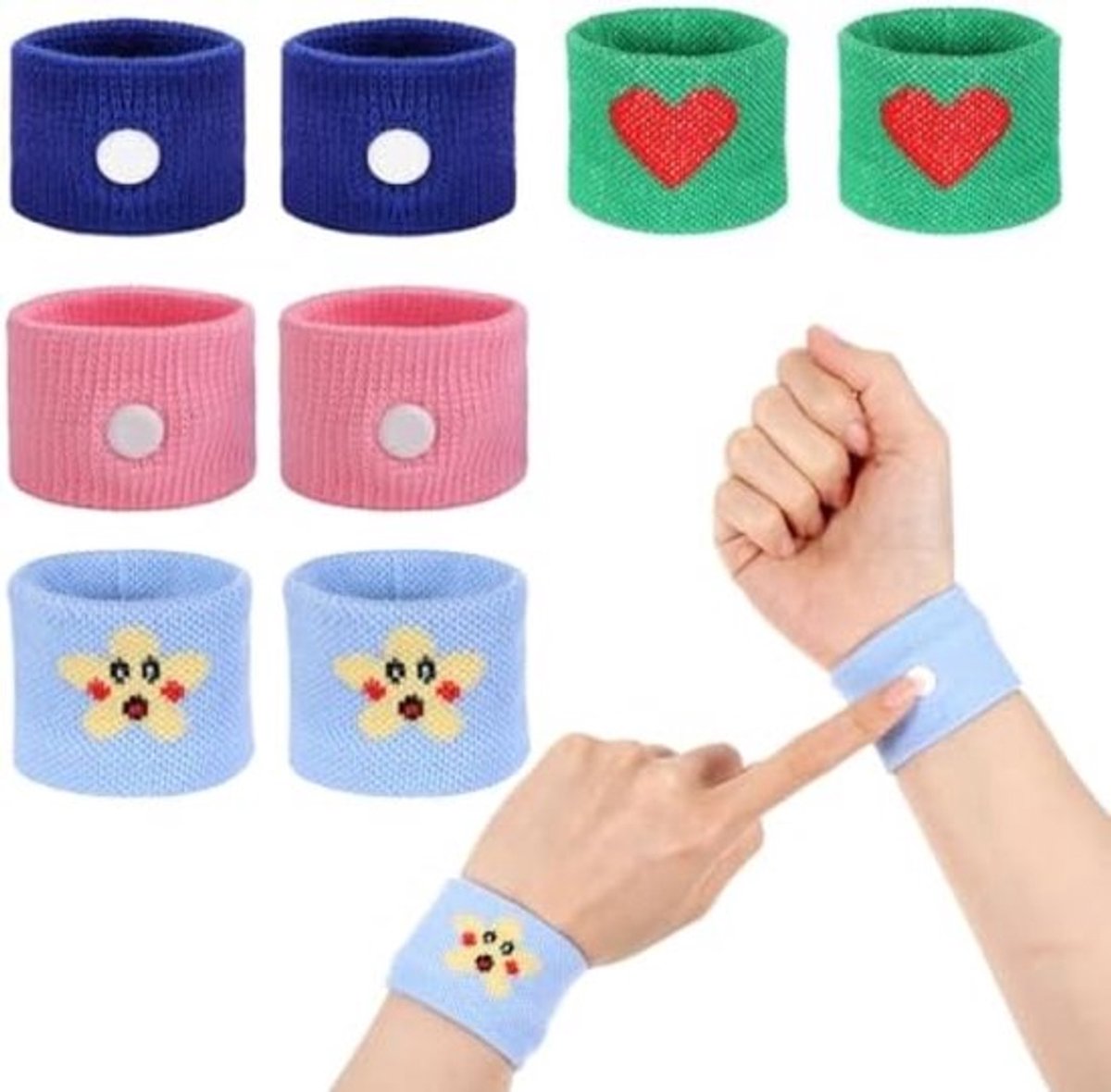 4 paar Relief Reisziektebandjes, armband om reisziekte te voorkomen Luchtziekte Misselijkheid Vertigo Essentials Acupressuur Reisziekte-pleisters voor kinderen en volwassenen (C)