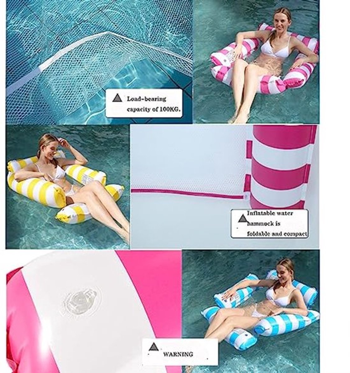 Opblaasbaar zwembadbed, drijvende lounge, waterhangmat, 4-in-1 loungestoel, zwembad-luchtmatras, waterspeelgoed, zwembadaccessoires, Premium volwassen waterhangmat voor zwemfeesten