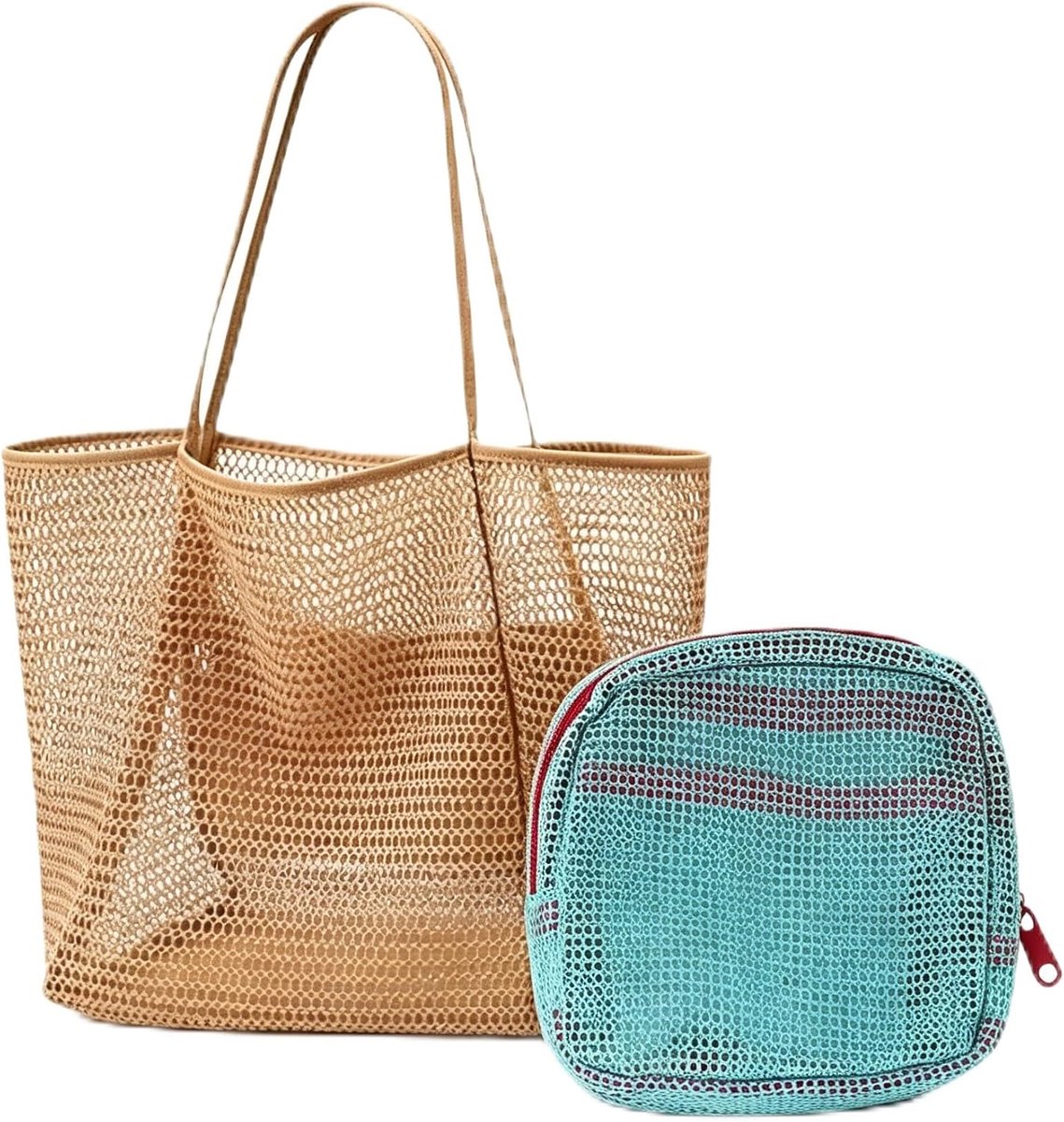 Thijox - Grote 2-in-1 strandtas voor dames XL, duurzame mesh strandtas met binnenzak, ideale boodschappentas voor strand, vakantie, winkelen en dageli