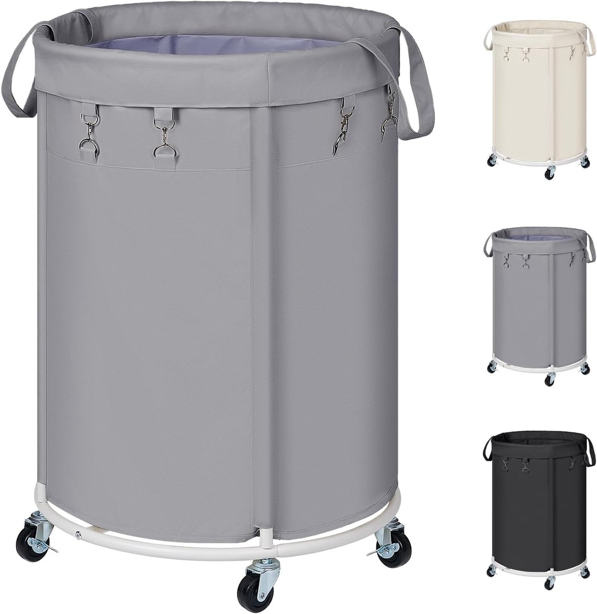 SnelShoppen - 150L Wasmand met Wielen, Grote Wasverzamelaar met Metalen Frame en Waterdichte Waszak, Wasmand Trolley voor Wasruimte, Slaapkamer, Badka