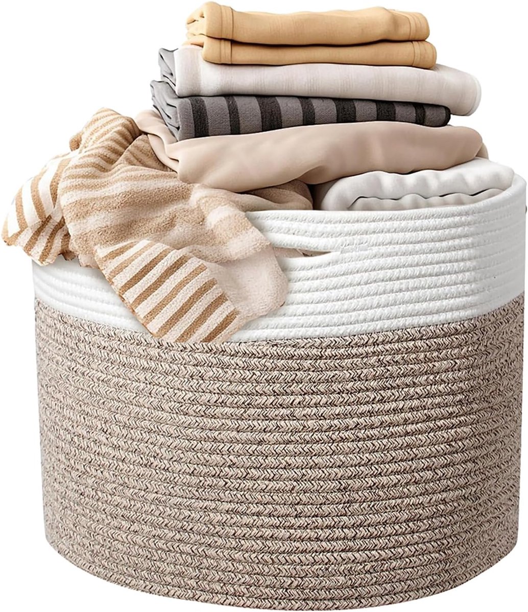 SnelShoppen - 30x30 cm Katoenen Wasmand met Handvatten, Gevlochten Opbergmand voor Kleding, Speelgoed, Dekens, Boeken, Planten, Kinderen, Woonkamer, S