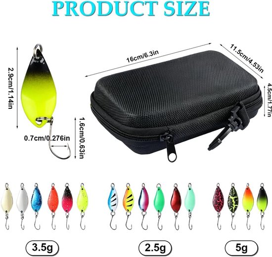 SnelShoppen - 16-Delig Trout Spoon Set voor Forel, Baars, Snoek en Zander - Inclusief 2.5g, 3.5g en 5g Vissen Aas - Met Opbergdoos en Kunststof Lepels van Snelshoppen — afbeelding 5