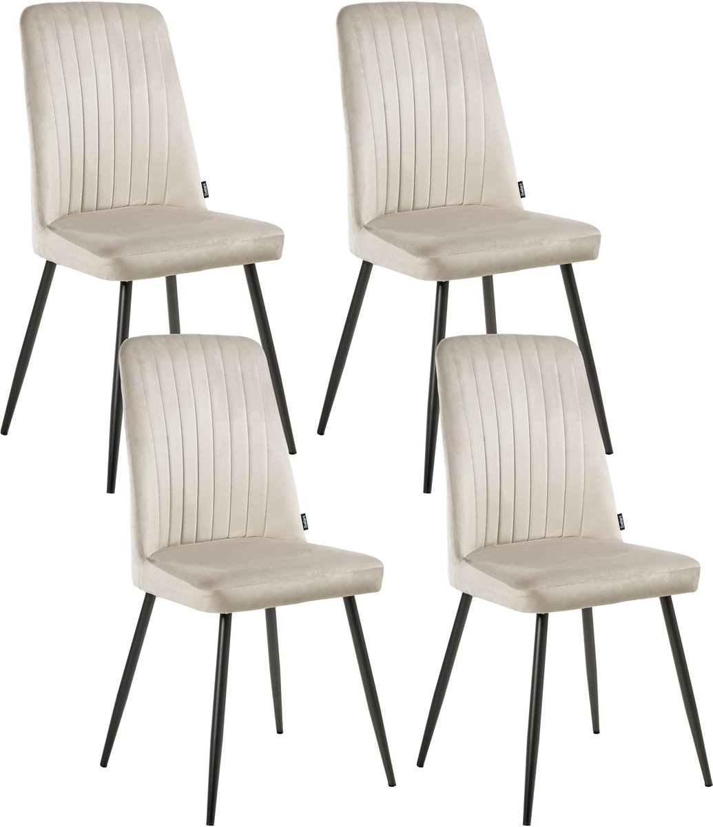 KIRBY - Eetkamerstoel set van 4 - Beige- Fluweel