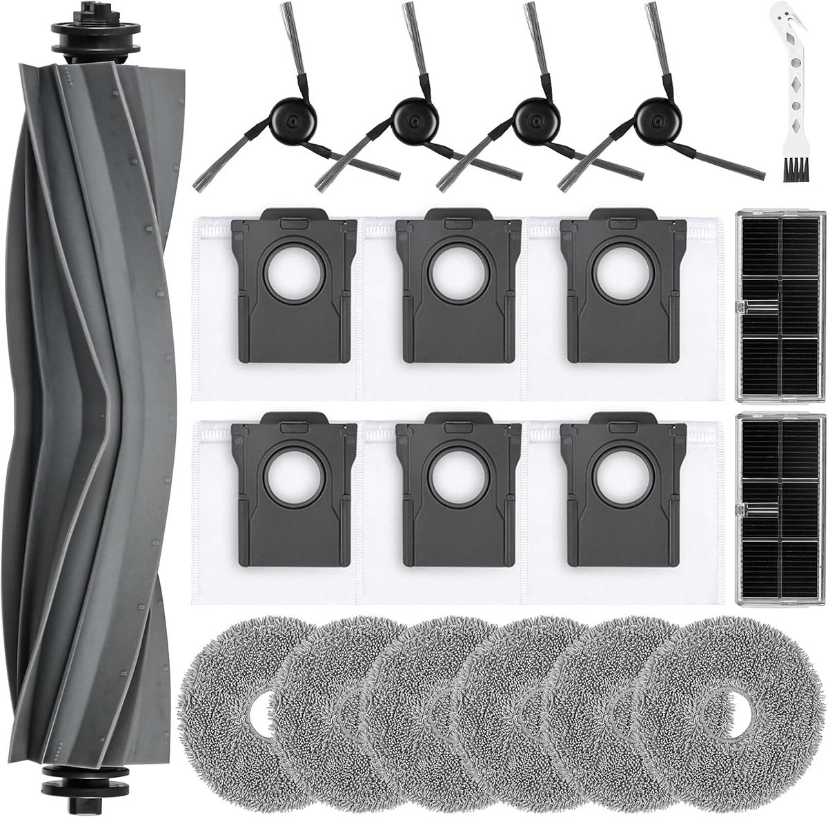 SnelShoppen - Accessoireset voor Robotstofzuiger - 20 Onderdelen: 1 Hoofdborstel, 6 Stofzakken, 6 Moppen, 2 Filters, 4 Zijborstels - Hoogwaardige Rubb