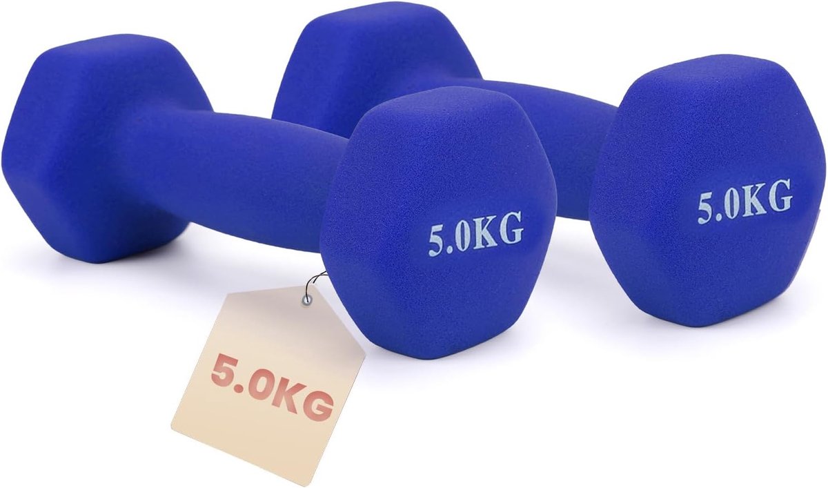 SnelShoppen - Set van Korte Vinyl Dumbbells - Hexagonale Gewichten 1-5 kg - Perfect voor Thuis Training, Yoga en Pilates - Duurzaam en Antislip Grip