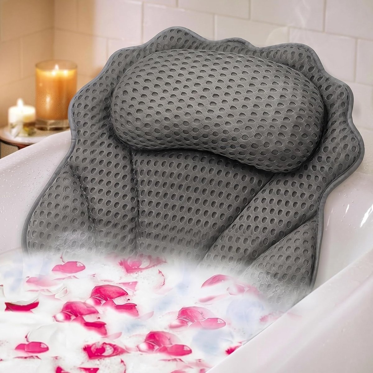 SnelShoppen - Ergonomisch Luxe Badkussen met Hoofd, Nek, Schouder en Rugsteun, 4D Badkussen met 6 Krachtige Zuigkappen, Geschikt voor Alle Badkuipen,